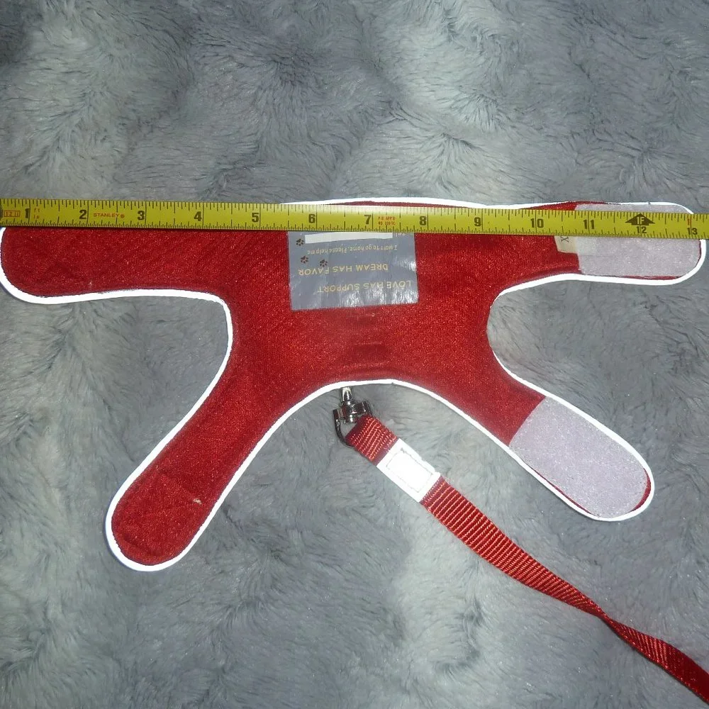 XS Dog or Cat Harness & Leash Set, Red with Black & White Dog Print, New